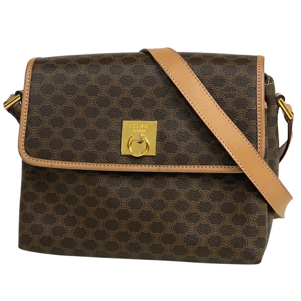 Celine Shoulder Pattern Brown Diagonal Leather Ba… - image 2